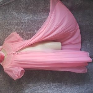 Vintage Miss Elaine double chiffon nylon peignoir robe 60s pink medium